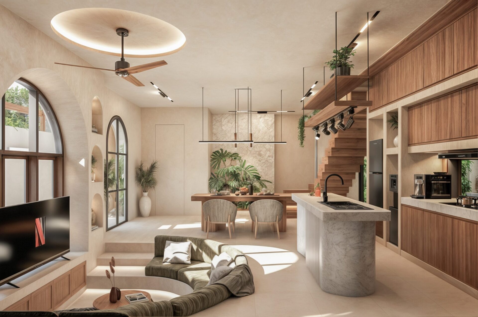 biophilic interior design for living room in villa