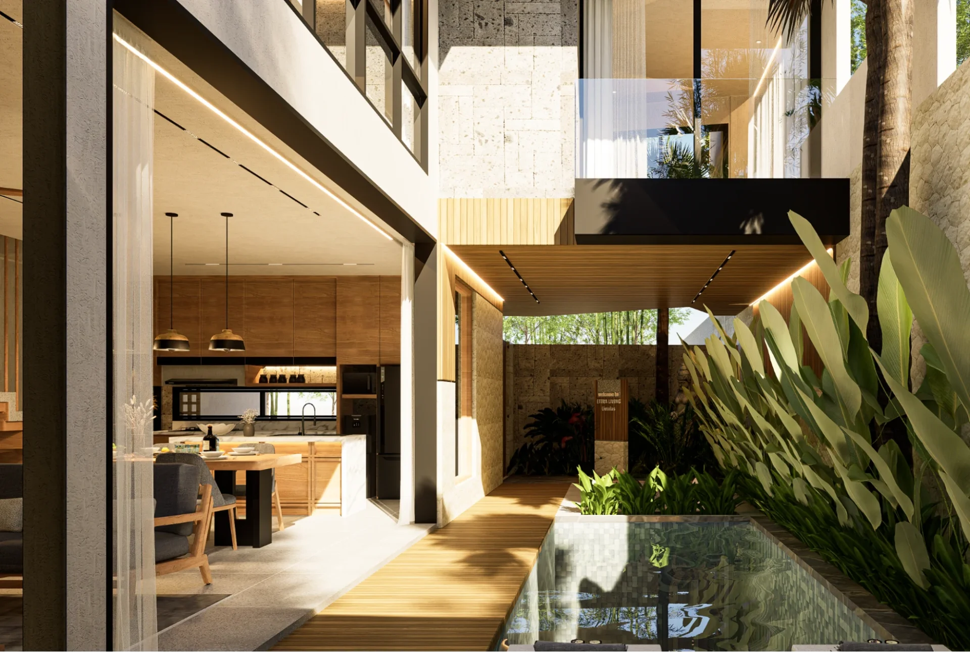 open plan home with courtyard