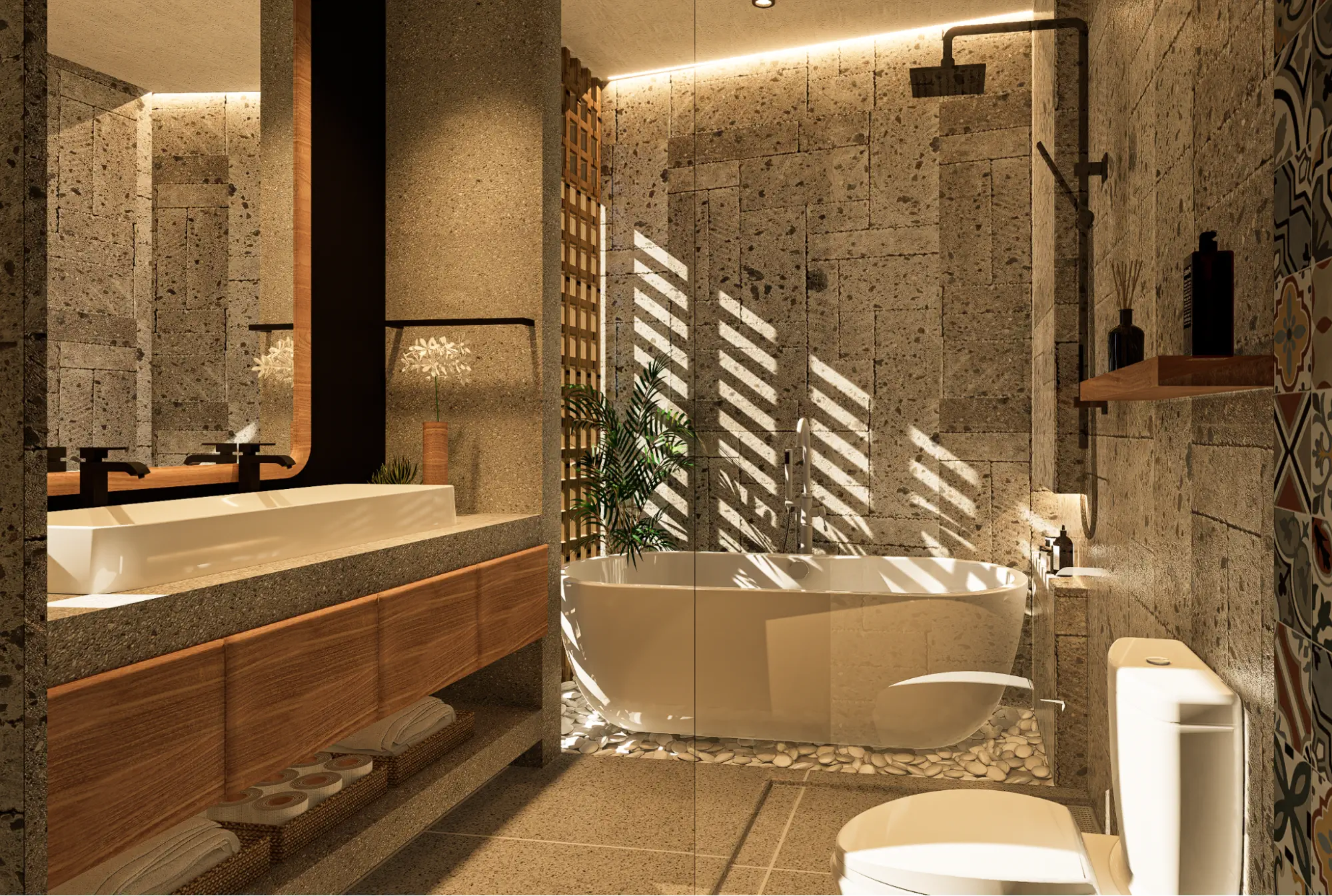 stone wall bathroom for villa