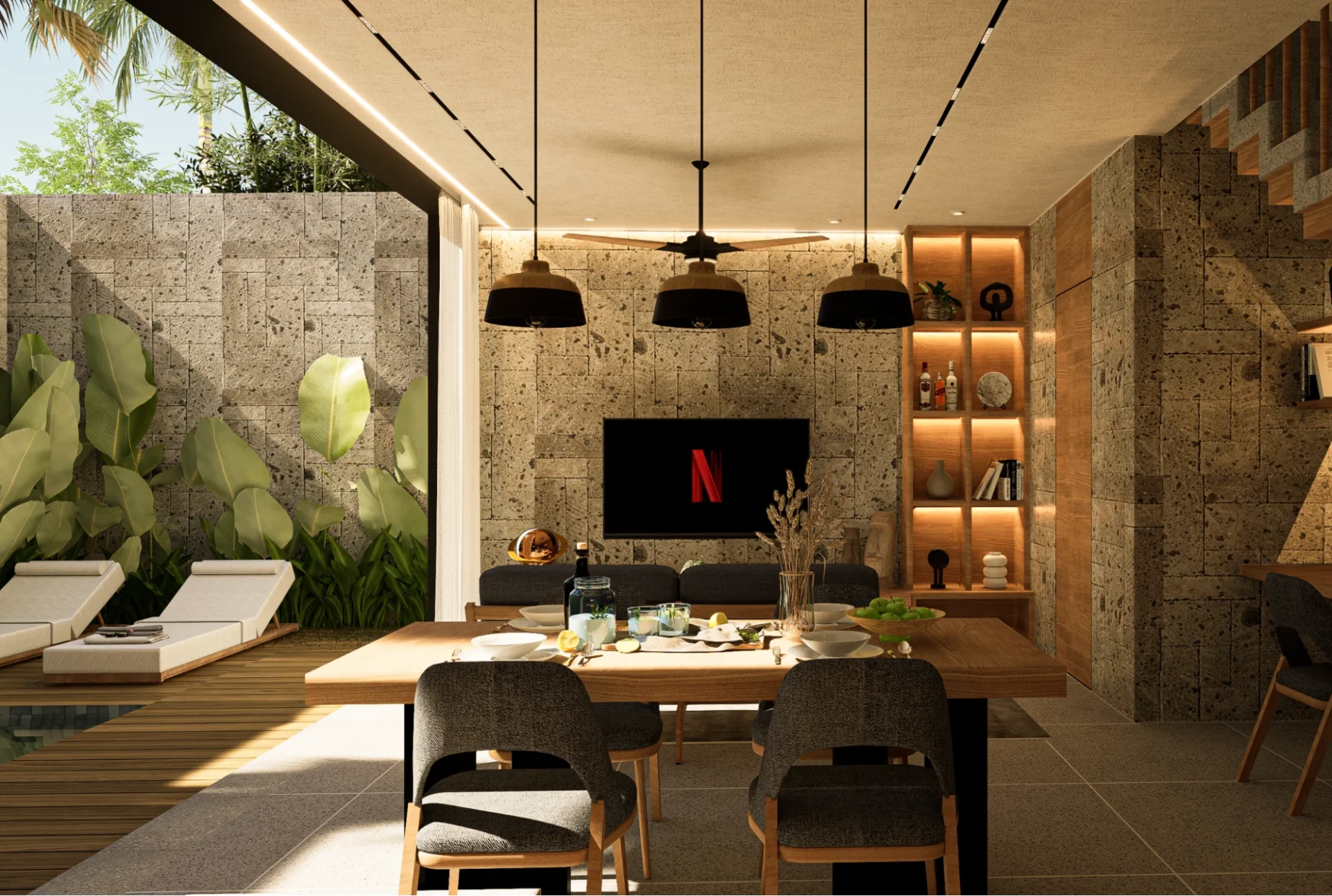 stone wall villa design