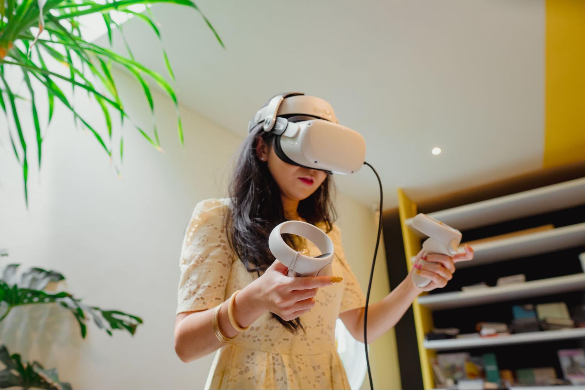 woman using vr headset