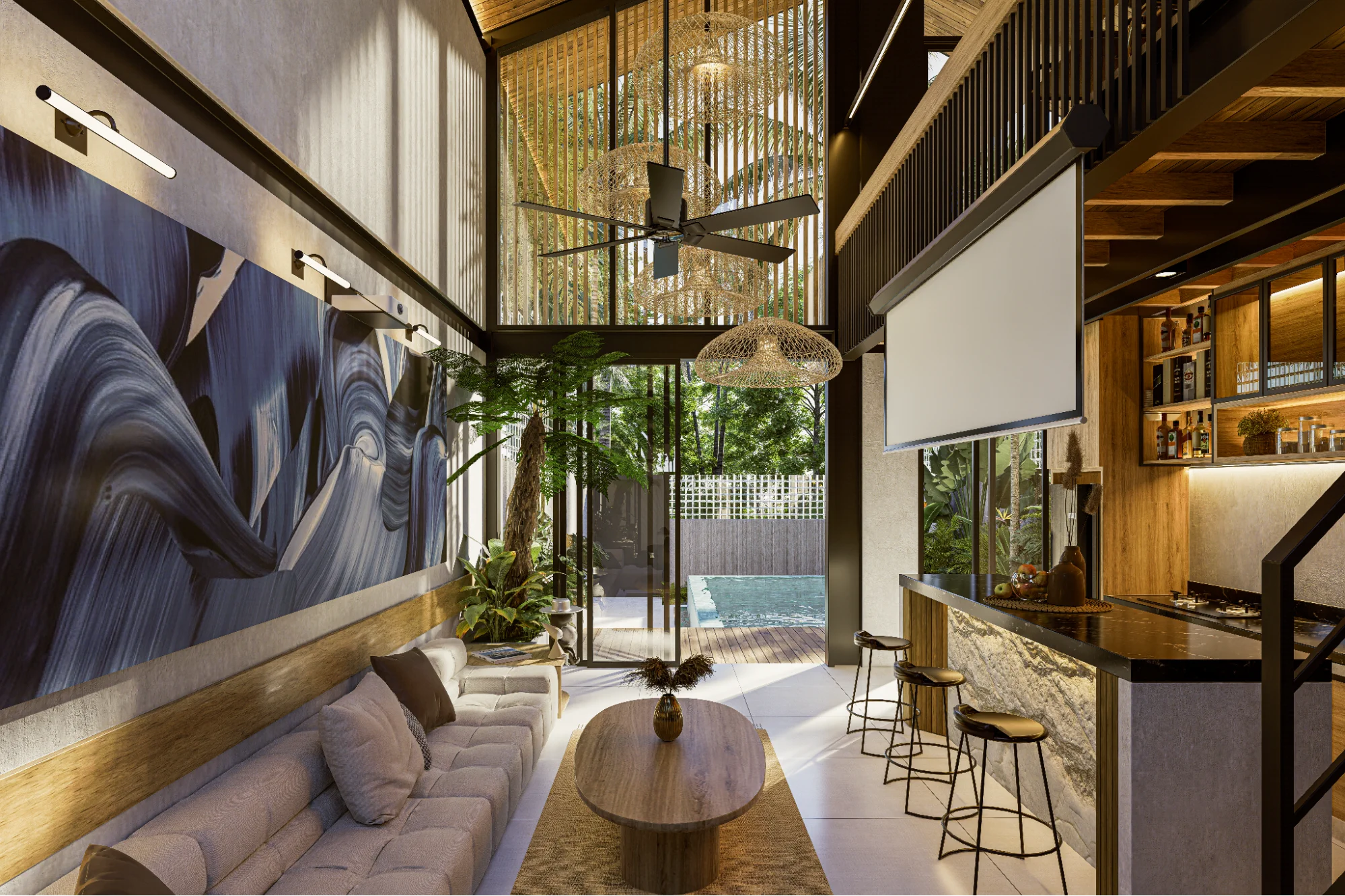 Contemporary geometric house exterior with plants