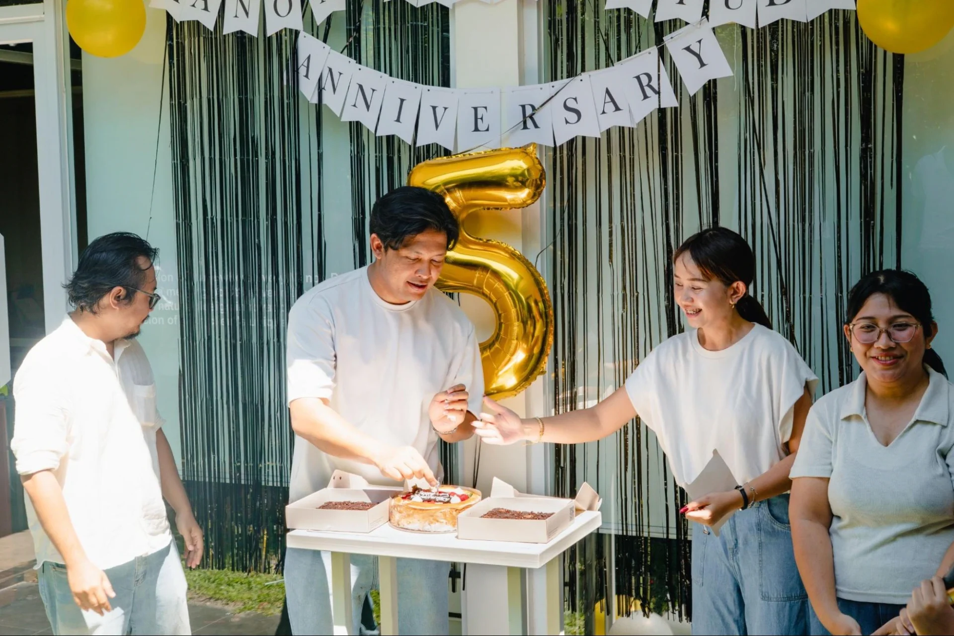human cutting cake