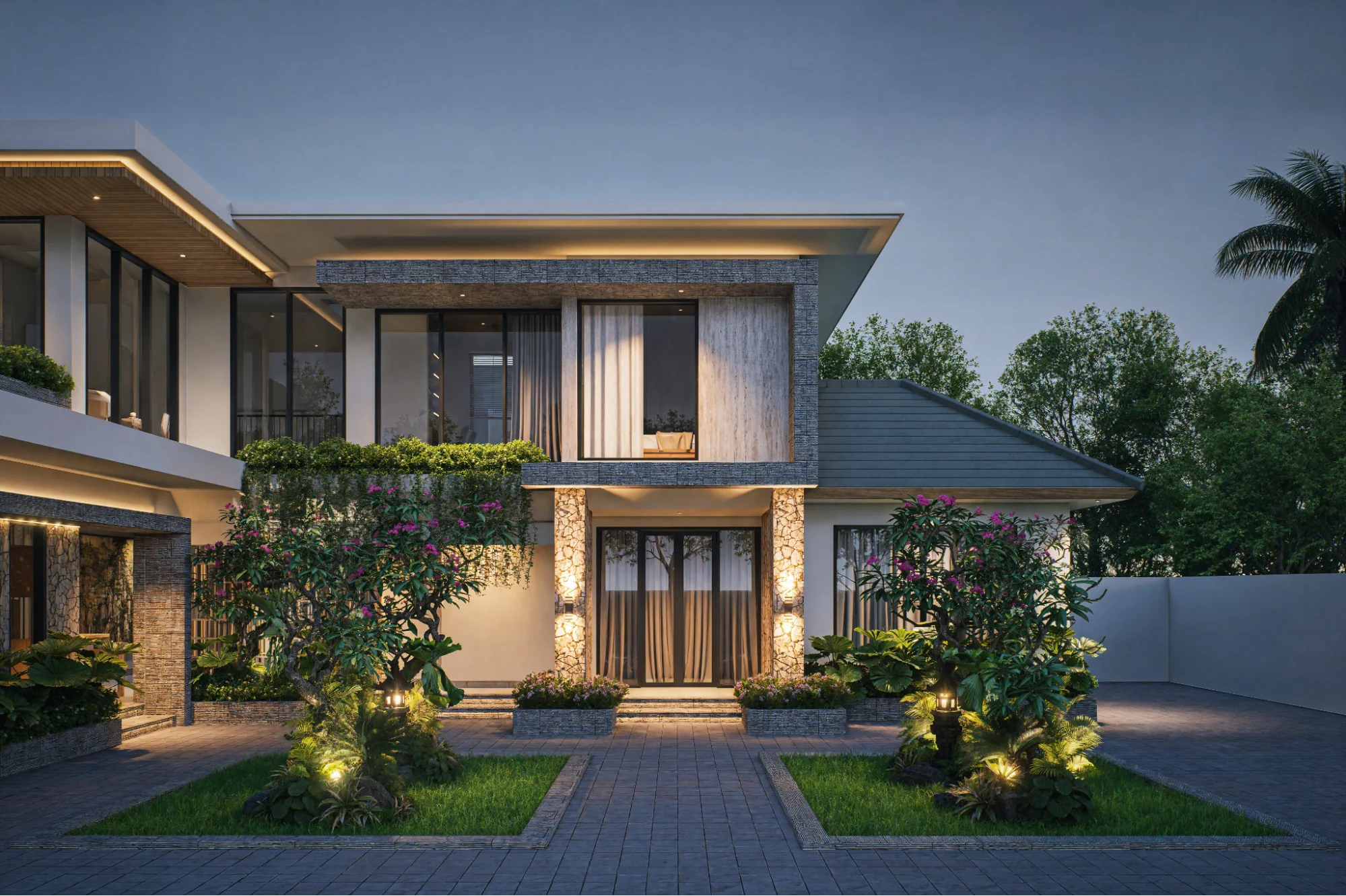 Modern building facade with wooden slats