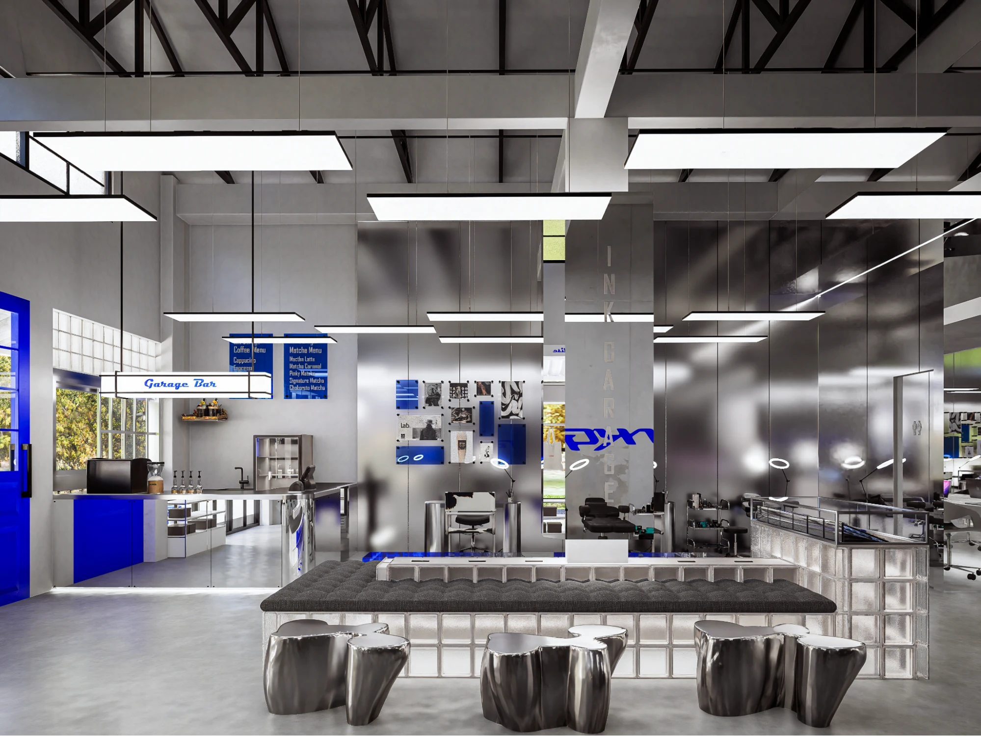 modern industrial interior with metallic walls
