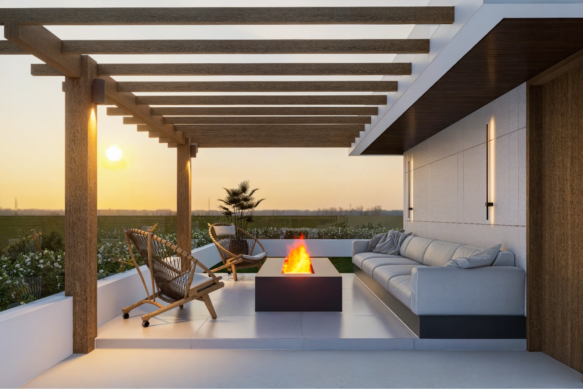 rooftop with fireplace
