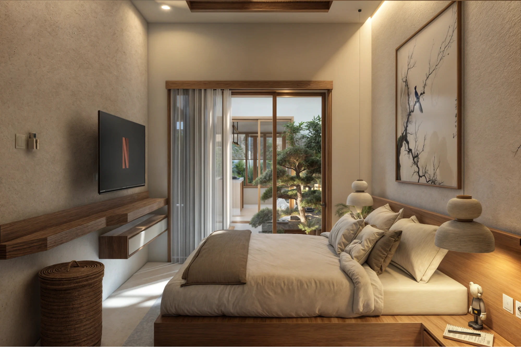 room with zen garden view