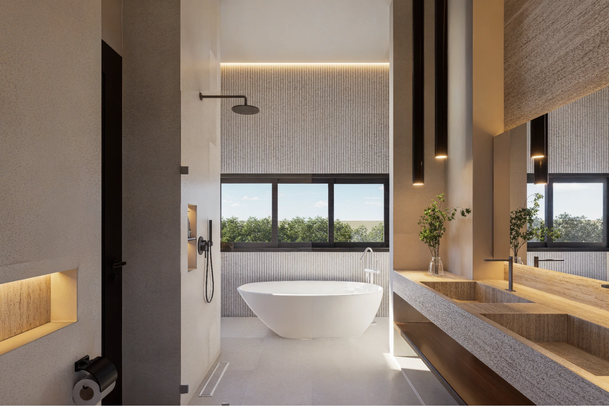 white bathroom with white bathtub