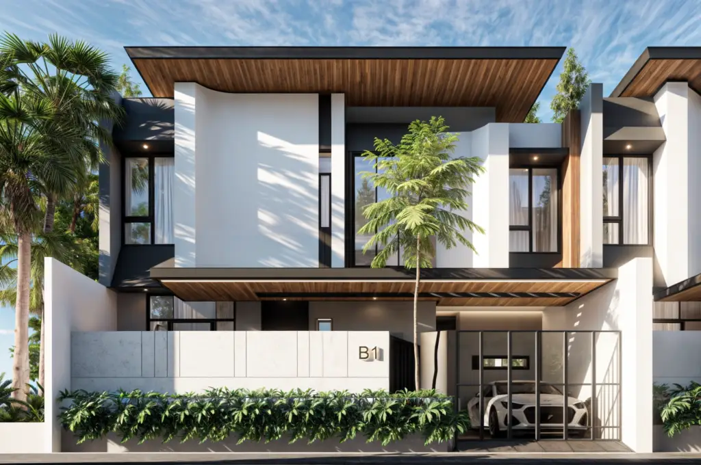 Taman Dewayu Residence modern tropical house facade in Kerobokan, Bali