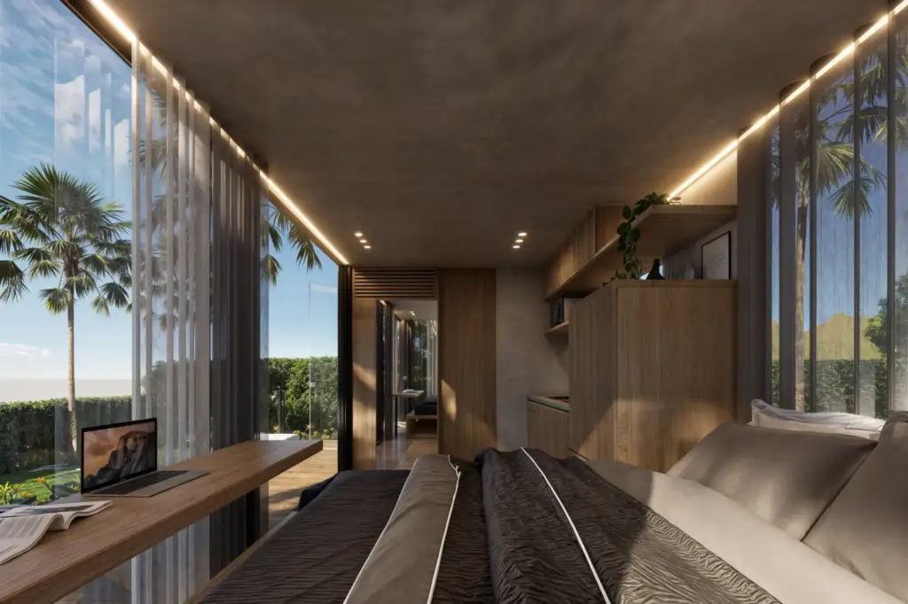 guest cabin surrounded by tropical landscape at Solitary Cabin