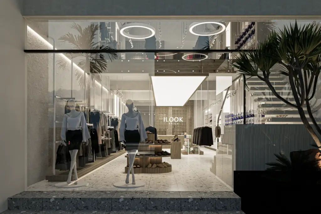 white finishes and warm wood accents at I Look Daily Gianyar
