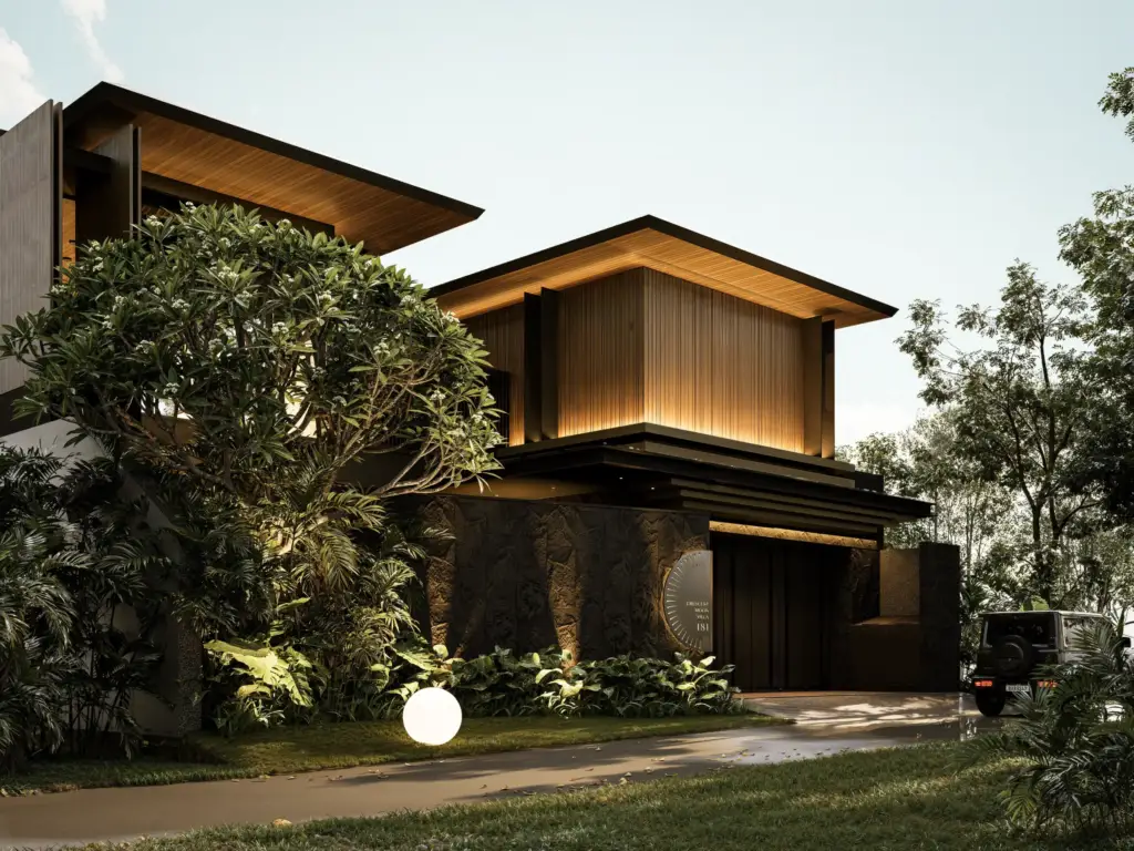 Crescent Moon Villa modern tropical facade in Denpasar, Bali by Manon Design Studio
