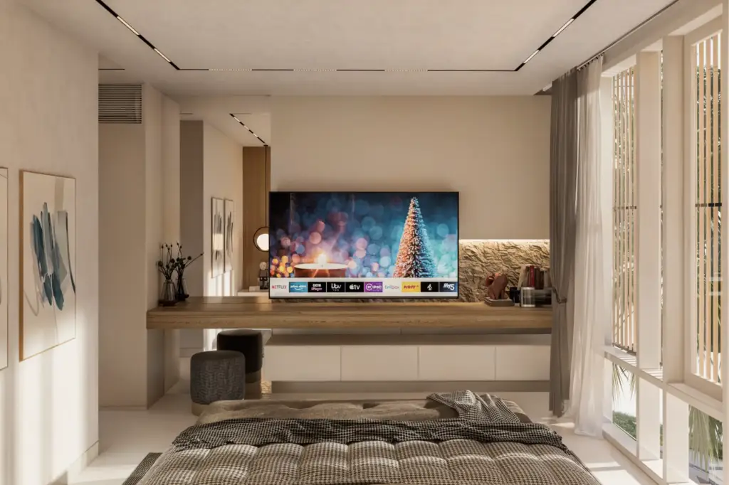 entertainment room with warm natural materials at Babakan Villa in Bali