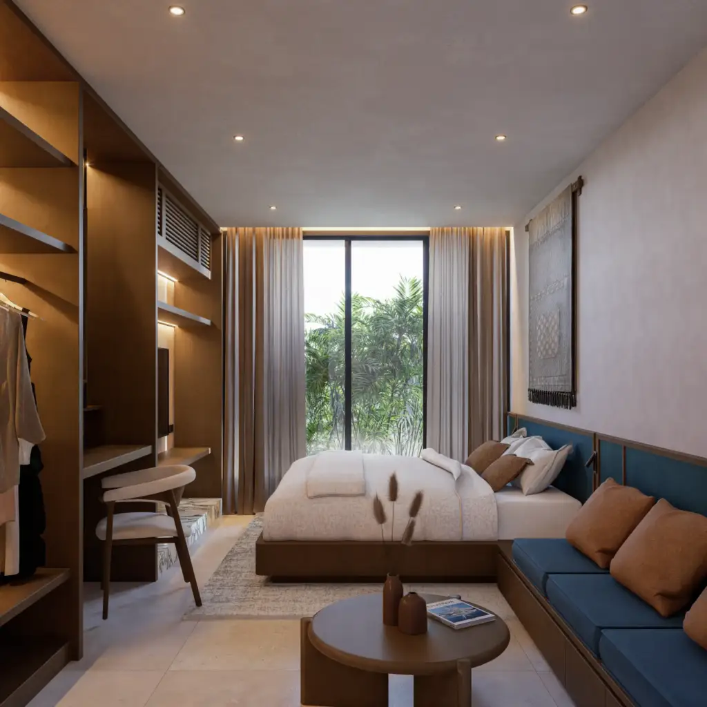 Bedroom interior of Toya Raga apartment design in Jimbaran, Bali by Manon Design Studio