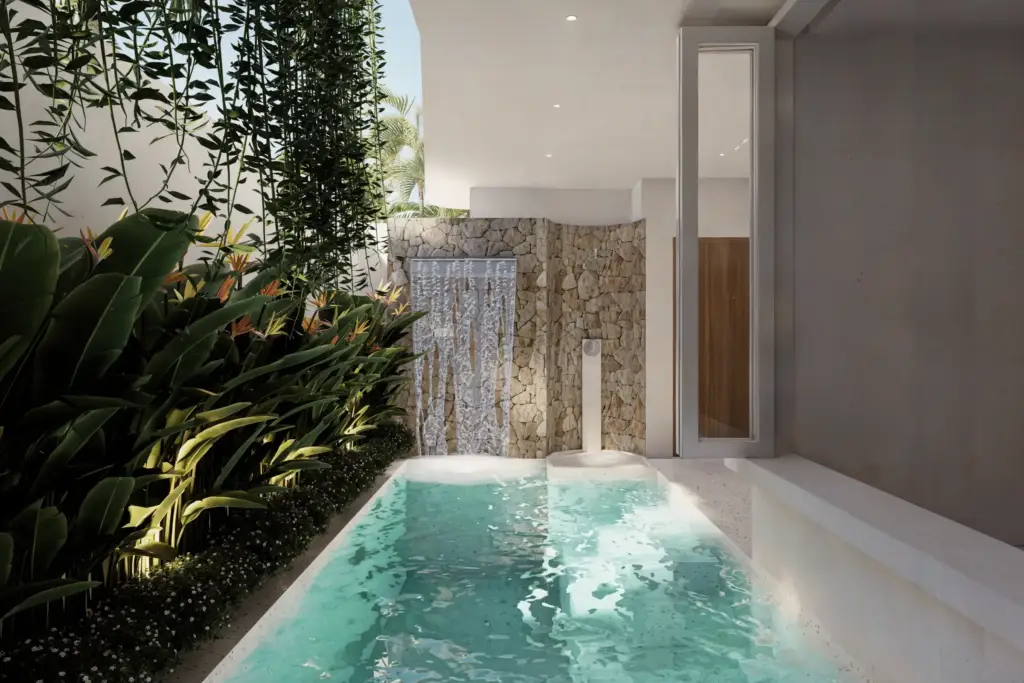 pool and outdoor relaxation area at Babakan Villa