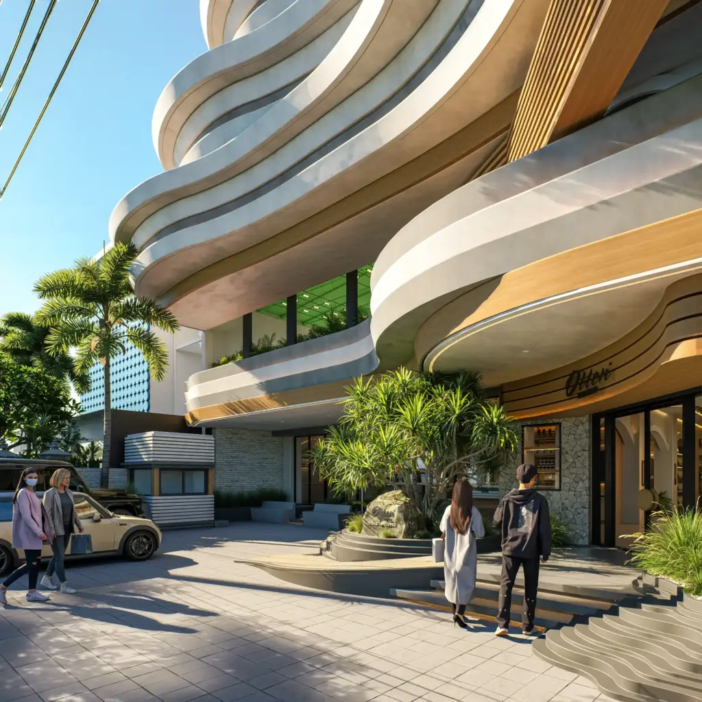 Facade Detail Otten Coffee commercial interior and coffee shop design in Bali by Manon Design Studio (day view)