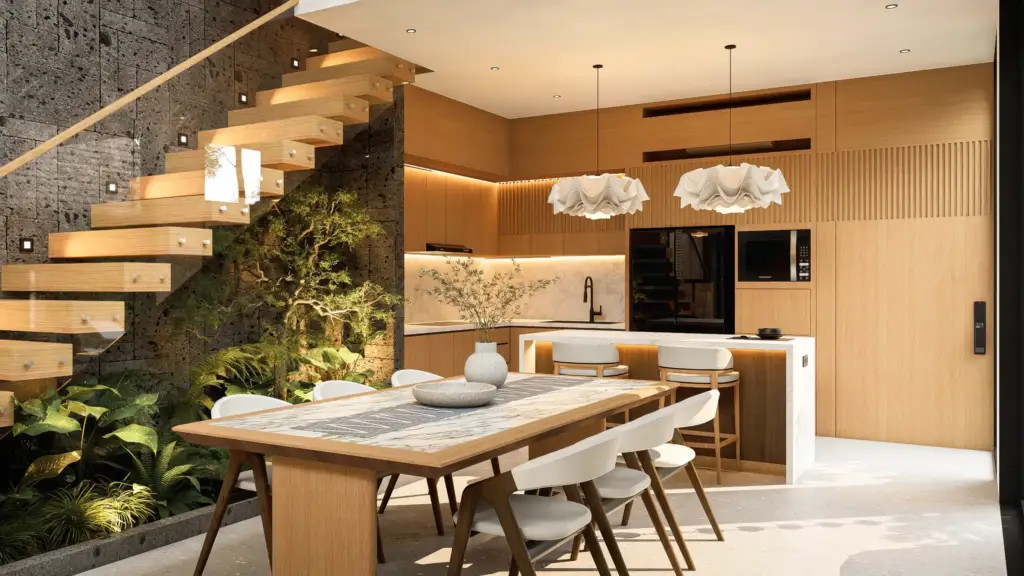 Crescent Moon Villa living room opening toward the central courtyard in Bali