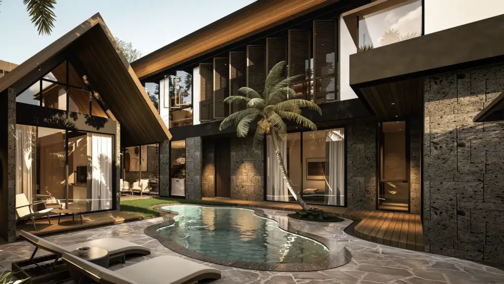 Crescent Moon Villa outdoor area swimming pool central courtyard in Bali